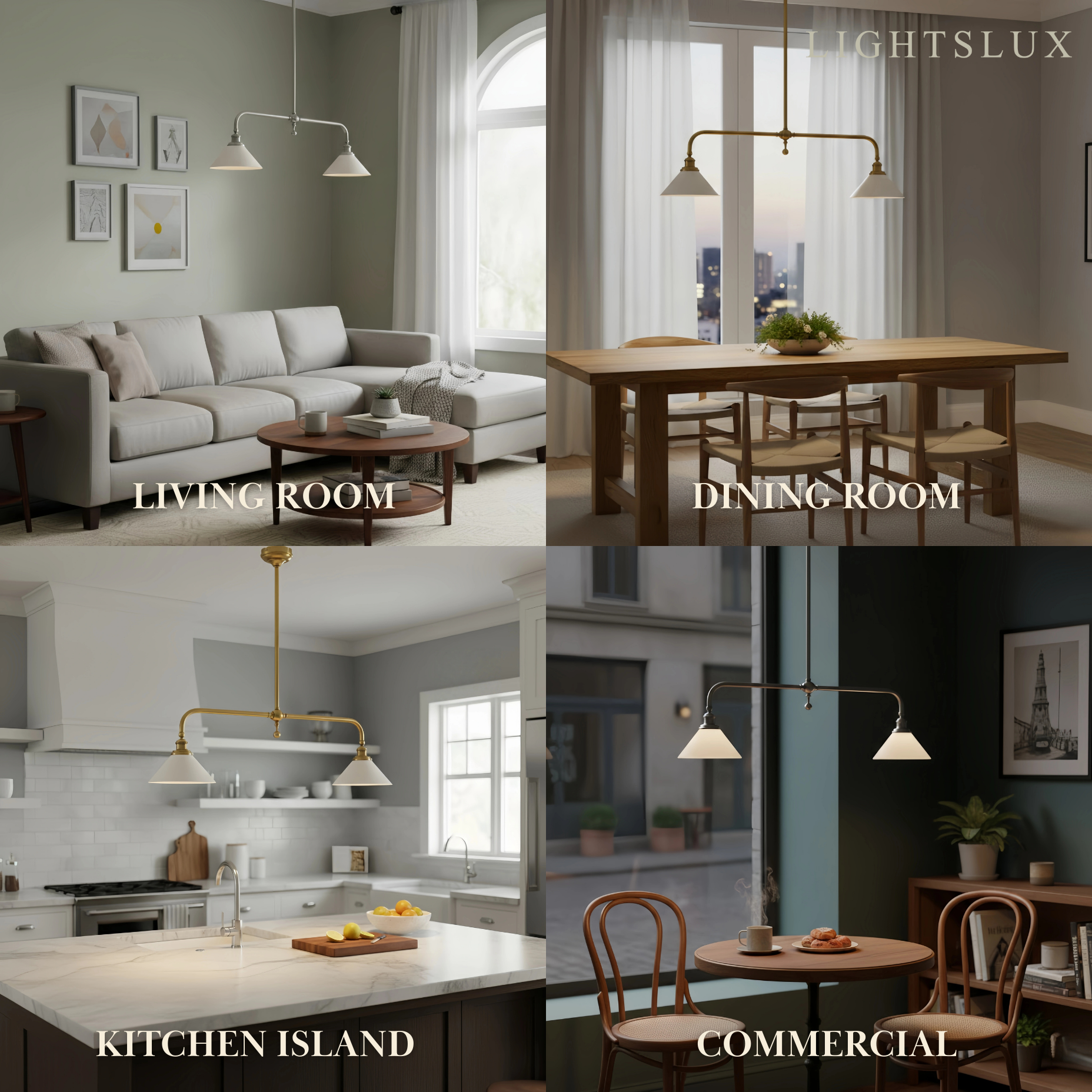 Modern Brass Pendant Light – White Ceramic Island Chandelier
