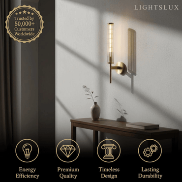 Modern Linear Wall Light – Brass and Glass LED Sconce for Bathroom or Bedroom