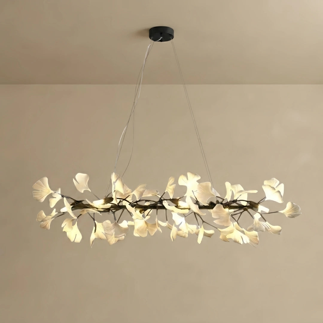 Modern Ginkgo Chandelier – Ceramic Petal Ceiling Light in Gold for Dining Room