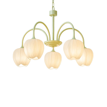 Modern Tulip Chandelier – Matcha Metal and White Glass Ceiling Light