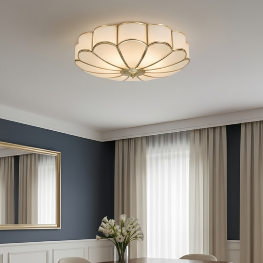 Modern Flower Glass Ceiling Light – Brass Flush Mount Lamp for Bedroom