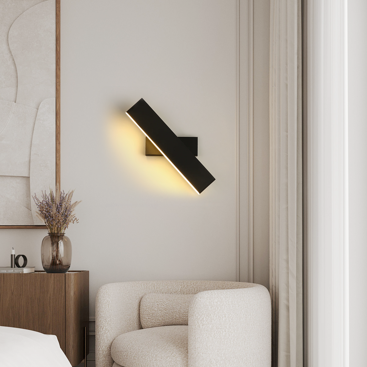 Modern Black Rectangular Wall Lamp with Warm Light for Living Room