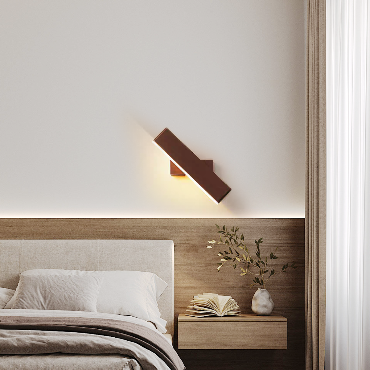 Modern Brown Rectangular Wall Lamp with Warm Light for Bedroom