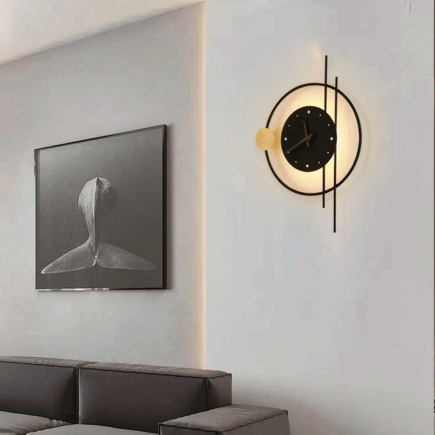 Art Deco Clock Black Wall Lamp Living Room