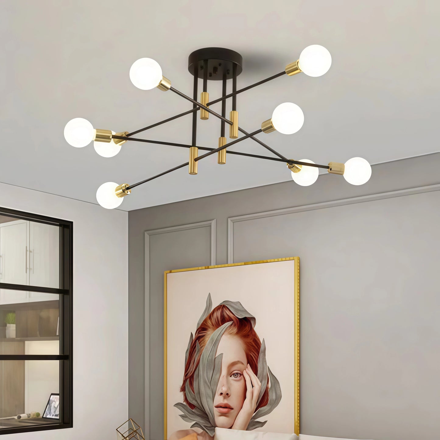 Nebula Modern Branching Chandelier – Black/Gold Metal Fixture 4/6/8 Heads Living Room