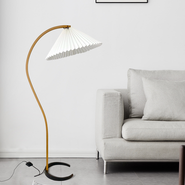 Modern White Floor Lamp Wood Fabric