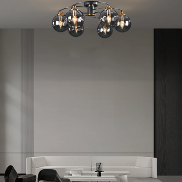 Modern Bubble Smoky Gray 6-Head Ceiling Light for Living Room