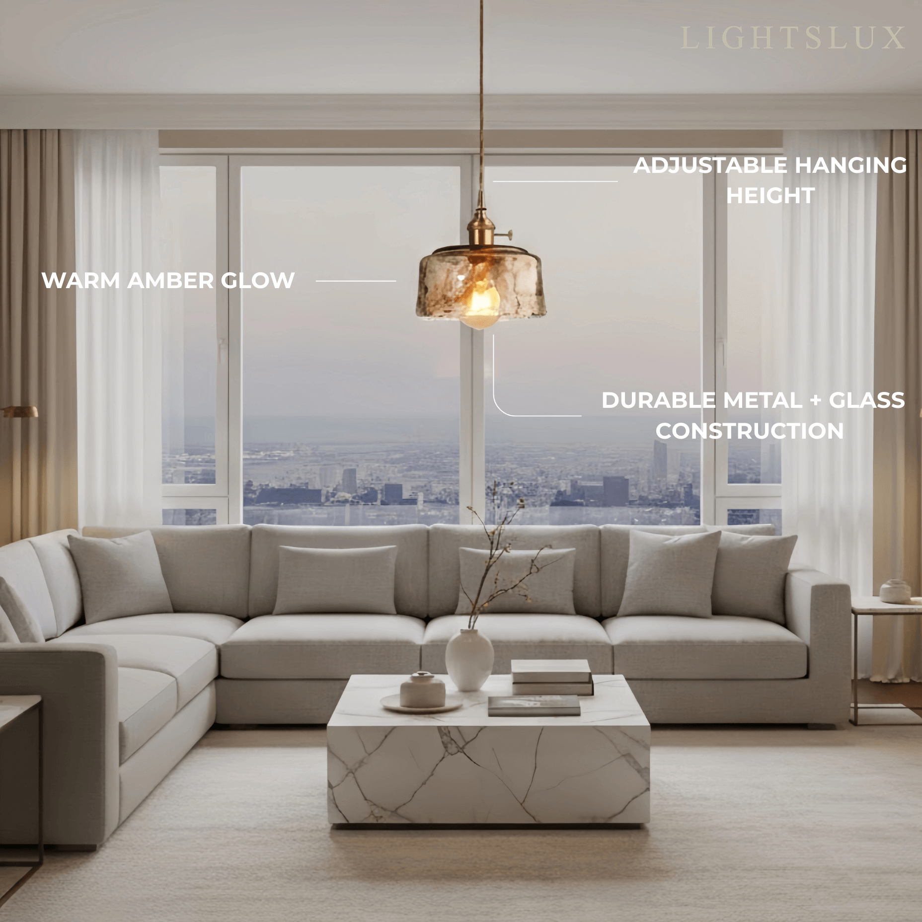 Vetro Retro Pendant Light – Amber Glass/Metal Fixture for Dining Room