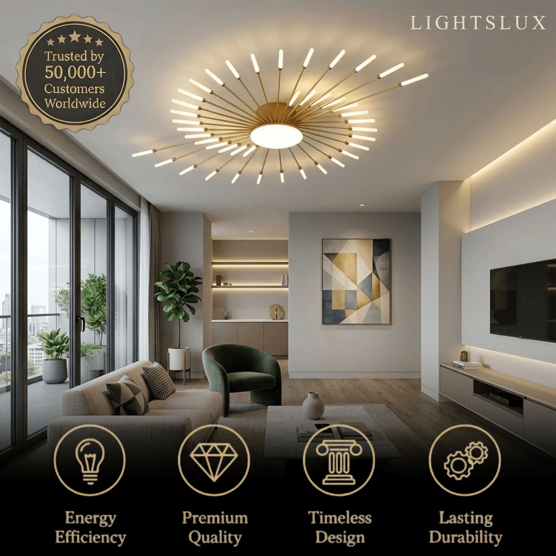 Nebula Modern Firework Ceiling Light – Gold/Black for Bedroom Dining Room Living Room
