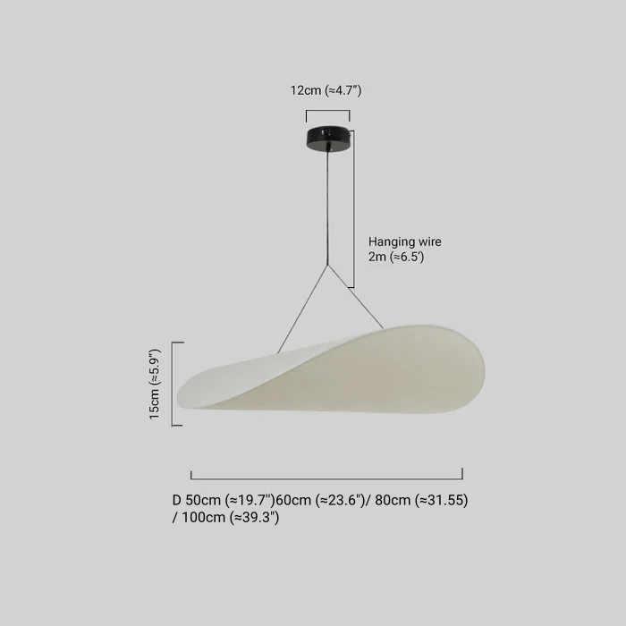 Art Deco White Pendant Light Curved with 4 Sizes