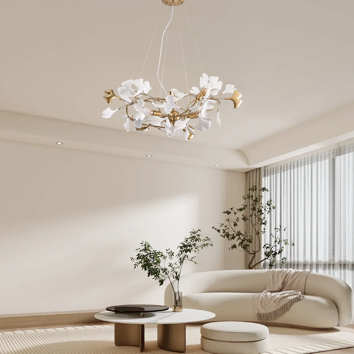 Excelis Art Deco Petal-Shaped Chandelier – Metal/Ceramic Fixture for Living Room