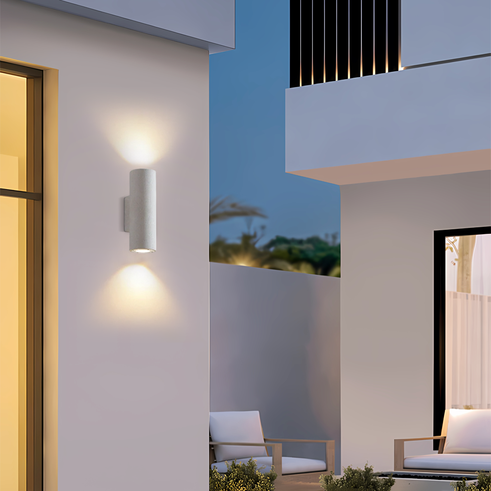 Modern White Outdoor Wall Lamp Cement Cylindrical Garden