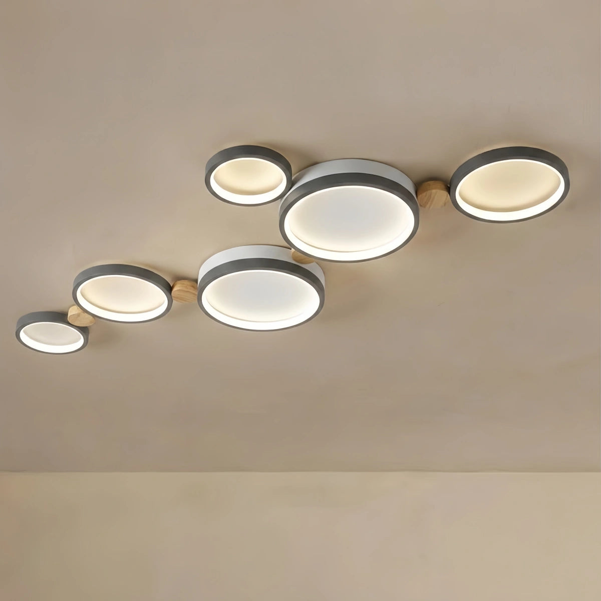Arcato Modern Round Ceiling Light – Metal/Wood in Green/Grey/White