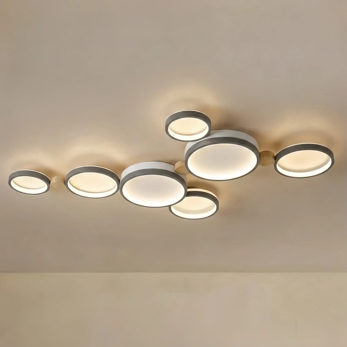 Modern Round Ceiling Light – Metal/Wood in Green/Grey/White for Living Room