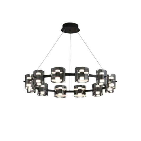 Pendant Light - Gold/Black Metal & Glass Ring for Dining Room