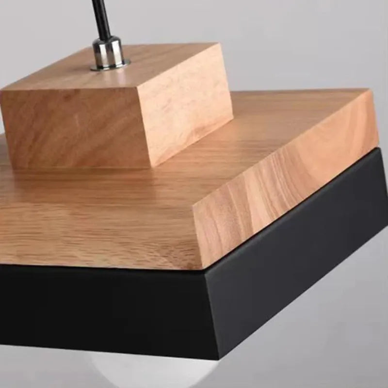 Zenno Modern Square/Round Pendant Light – Black/White Metal/Wood for Dining Room