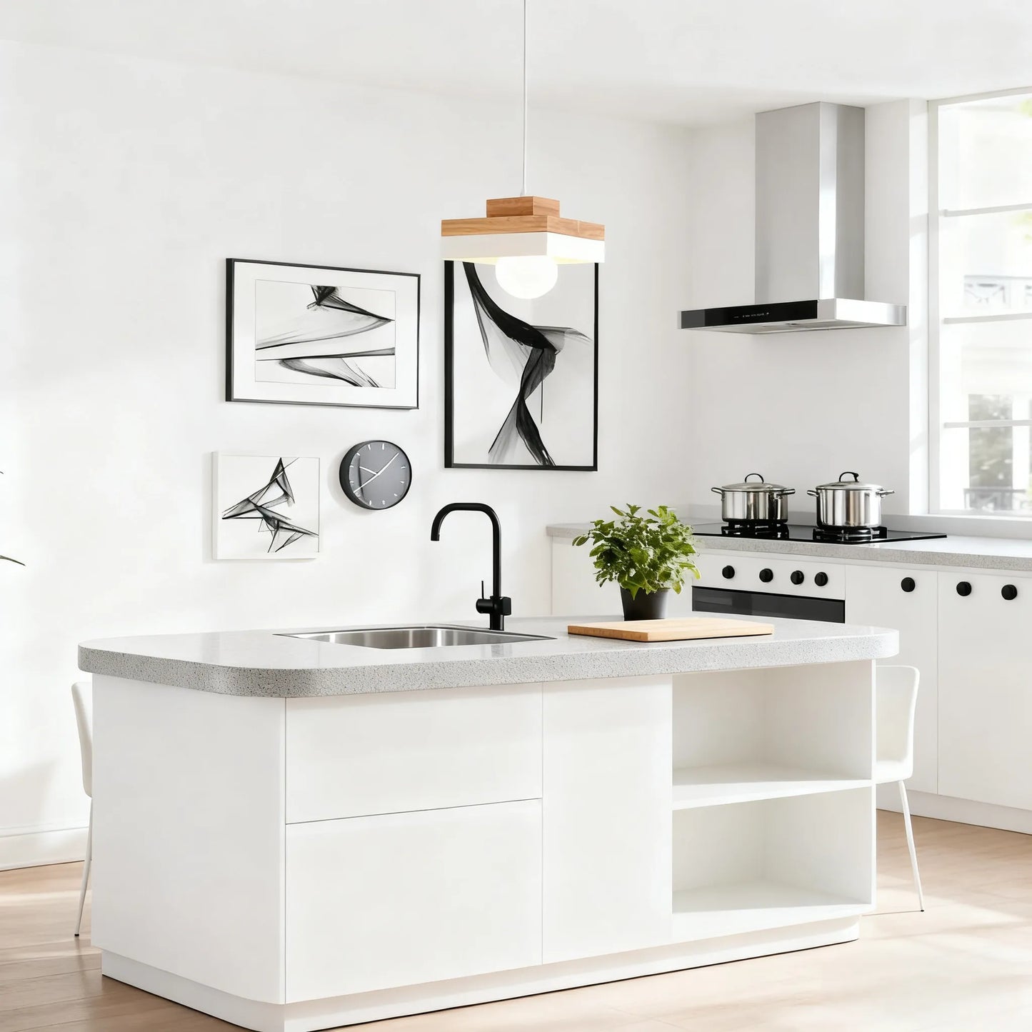 Pendant Light – Black/White Metal/Wood for Dining Room