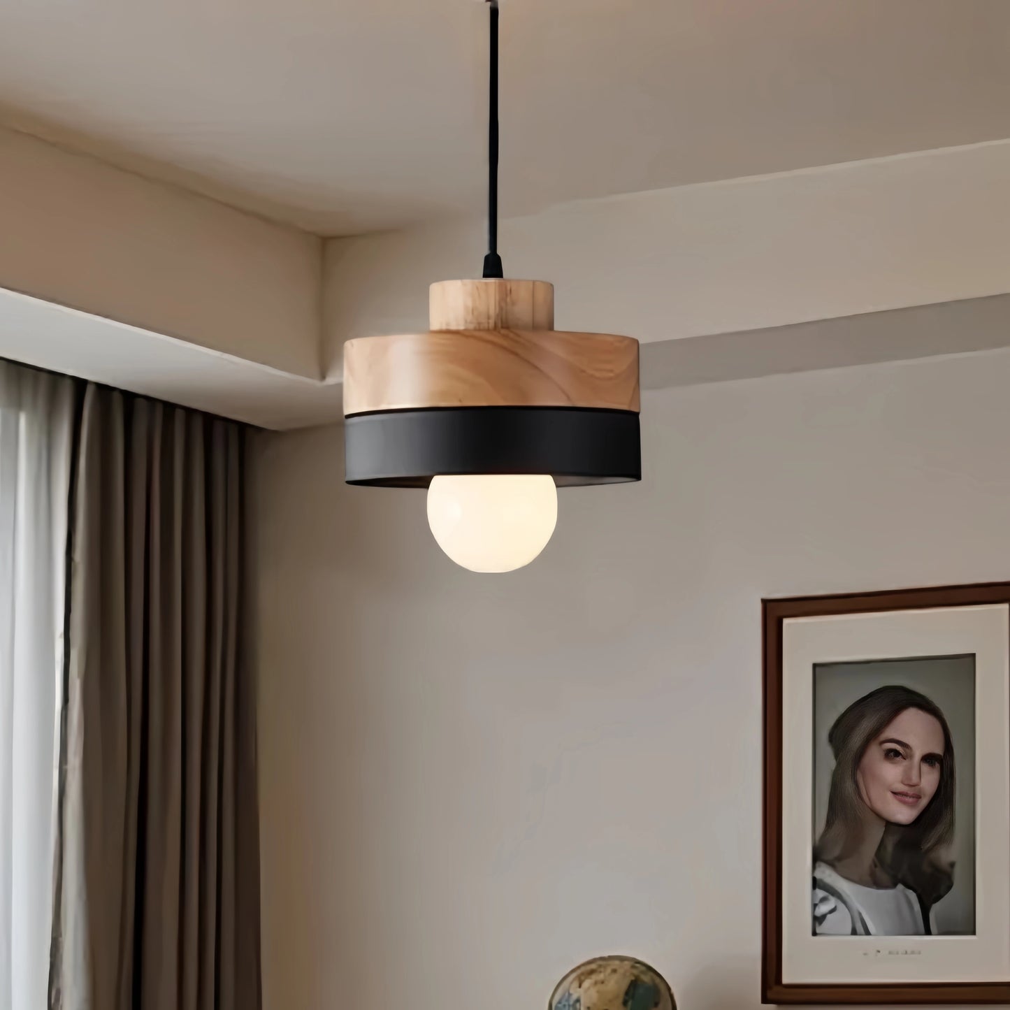 Zenno Modern Square/Round Pendant Light – Black/White Metal/Wood for Dining Room