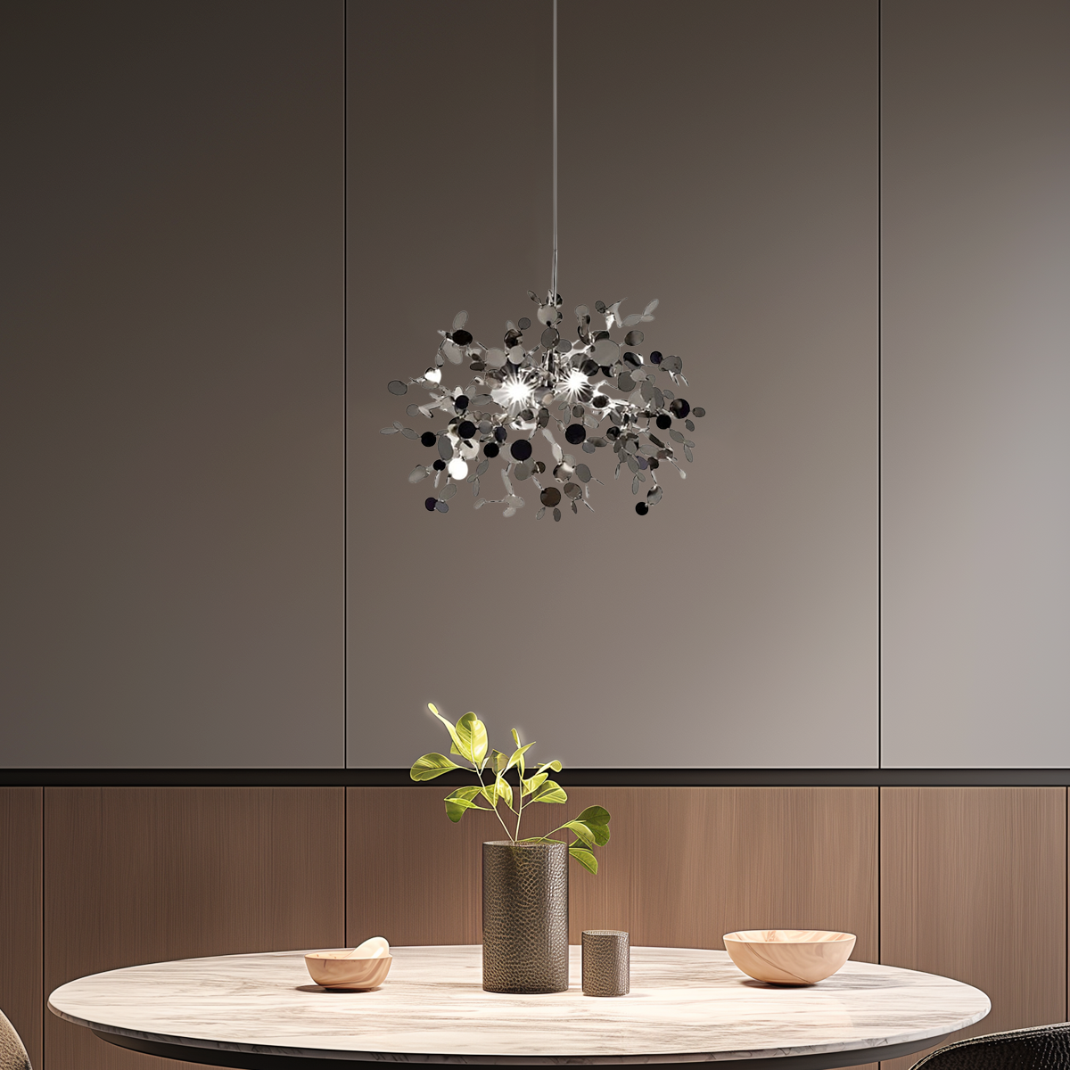 Art Deco Silver Chandelier Cluster Round for Dining Room