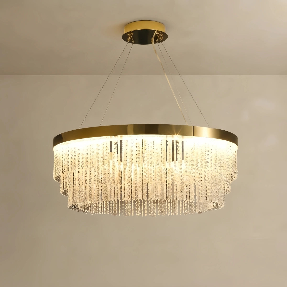 Crystal Pendant Light - Gold Metal with Tassel for Bedroom/Dining room