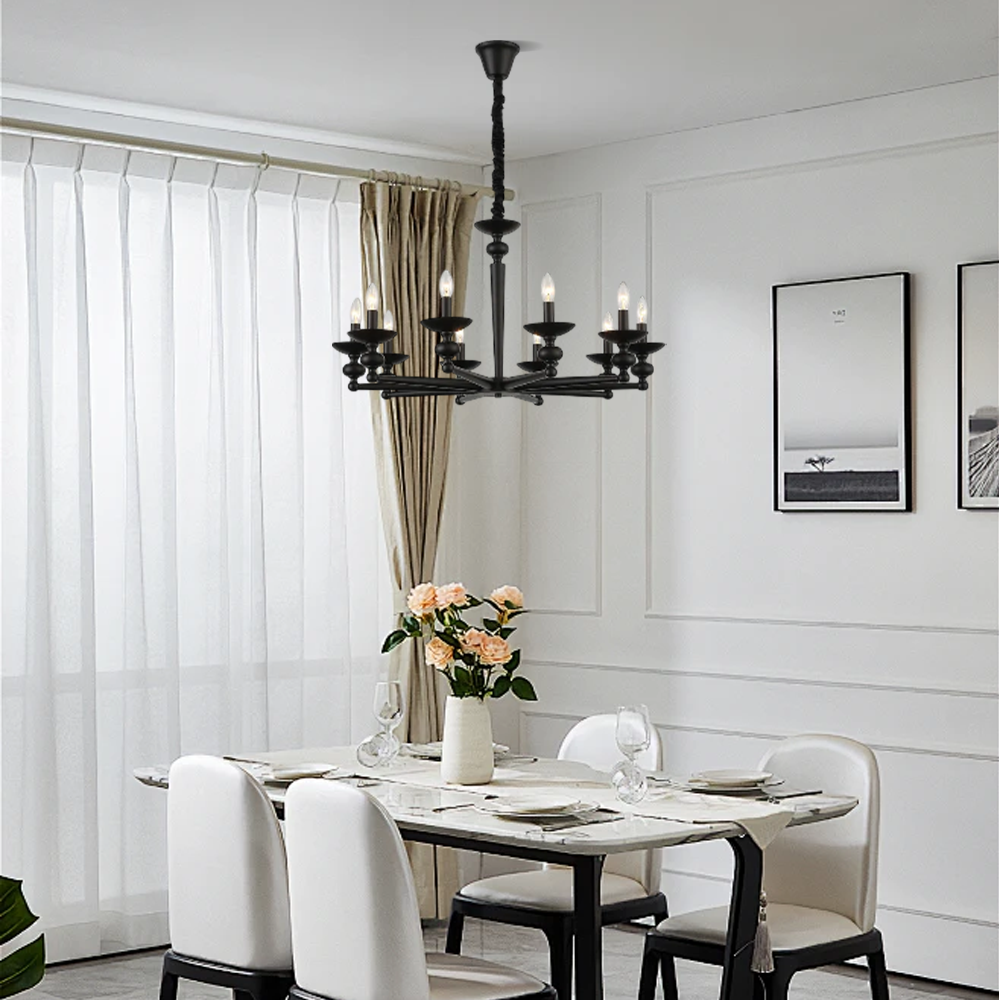 Vintage Black Chandelier - Convertible Wall/Pendant Light with Glass