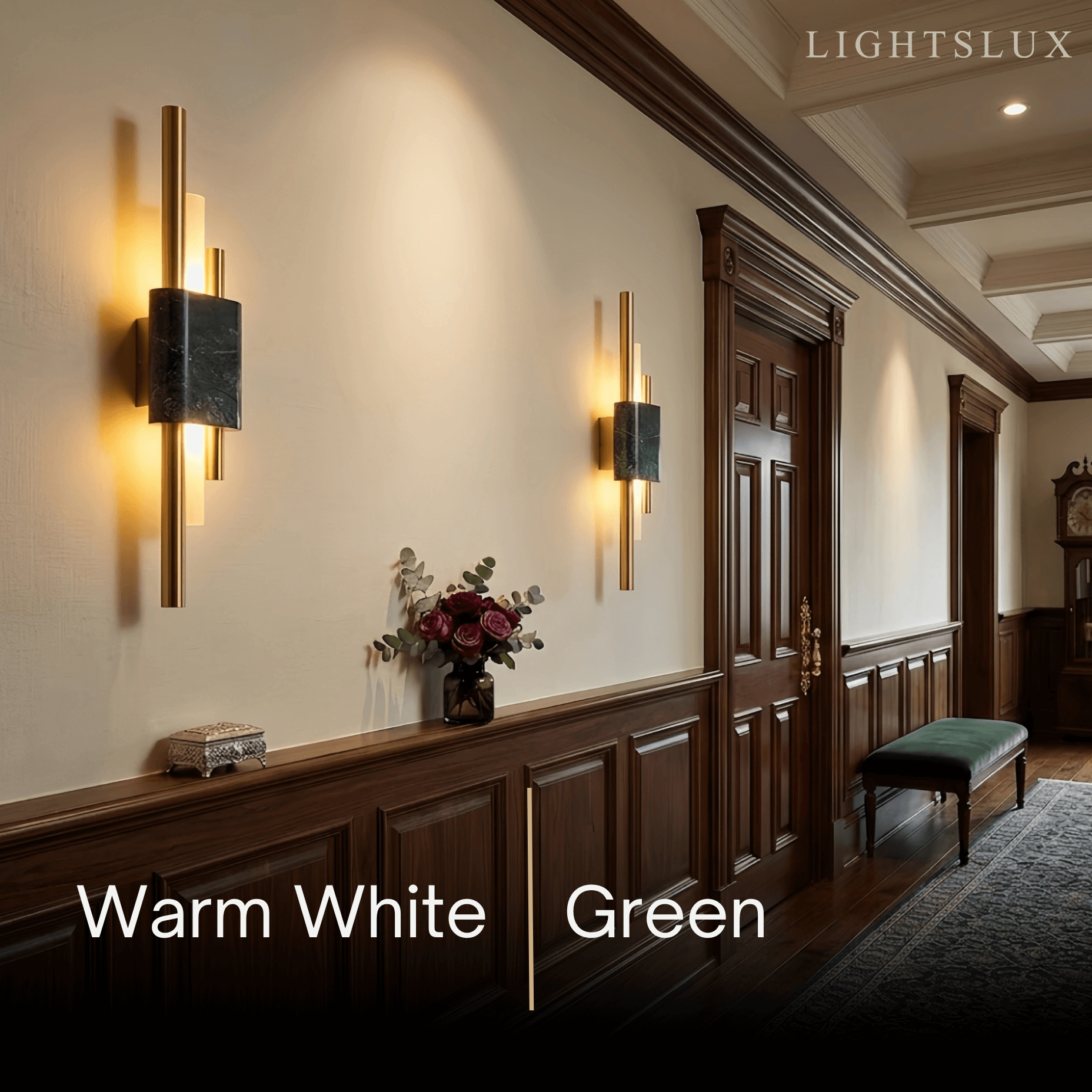 Lámpara de pared cilíndrica moderna Excelis – Lámpara de dormitorio de metal en dorado/verde/blanco