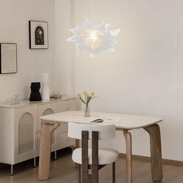 Lunara Art Deco Pendant Light – White Metal Floral with Organza Shade for Bedroom