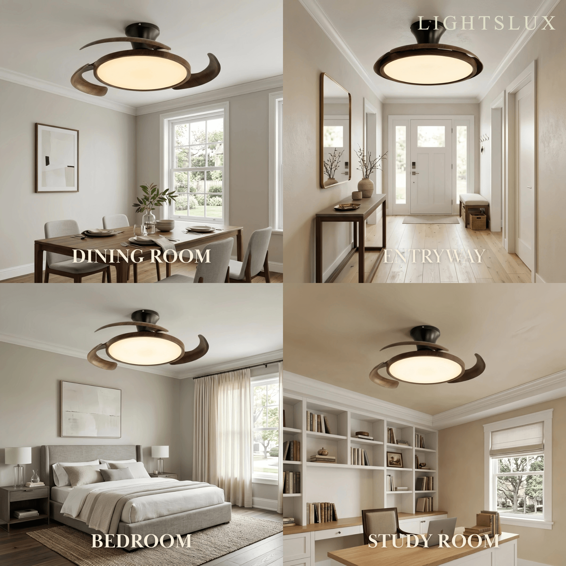 Modern Ceiling Fan Light -- Walnut Wood & Black PVC with LED Indoor