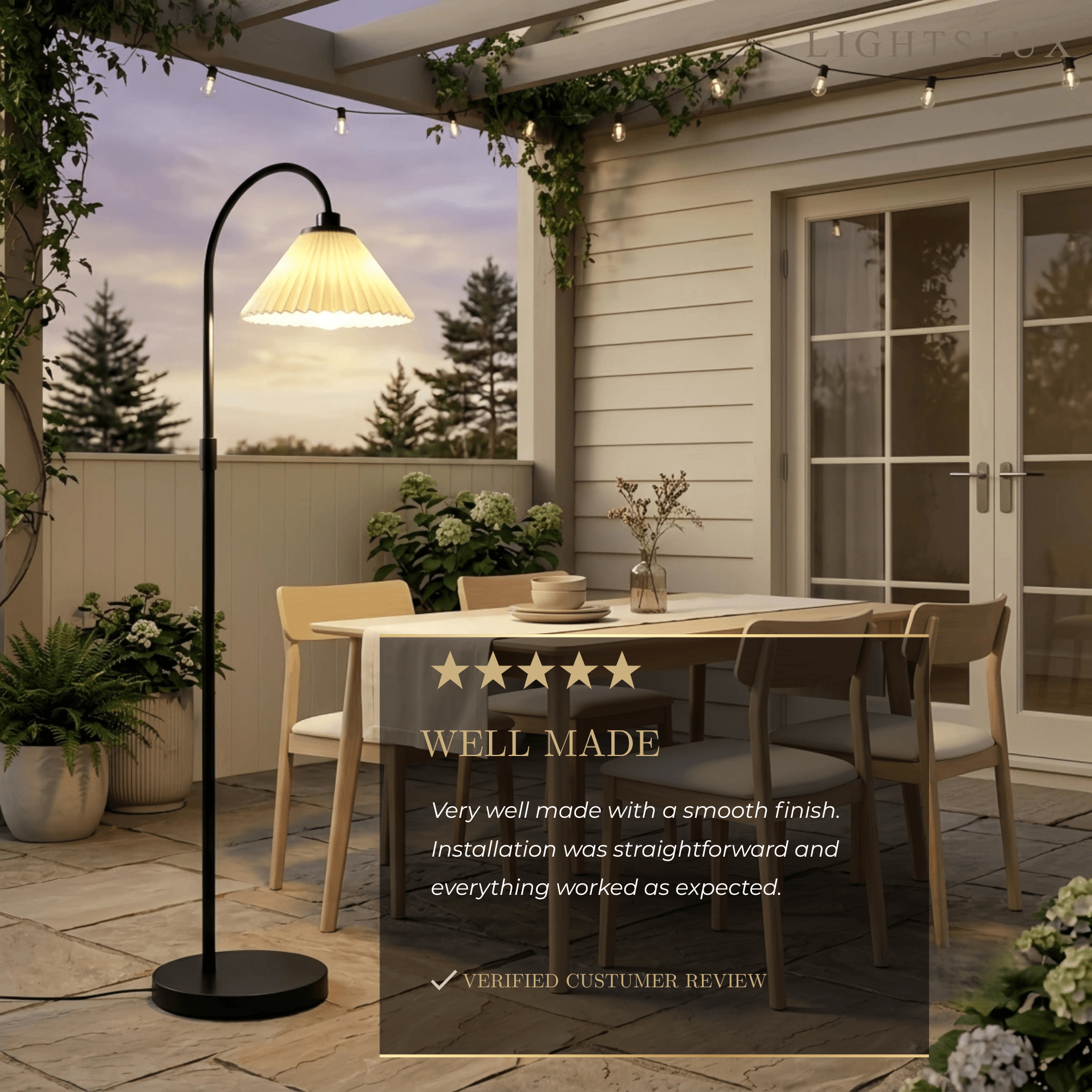 Solara Elegant LED Floor Lamp -- Stainless Steel & PC Black for Terrace