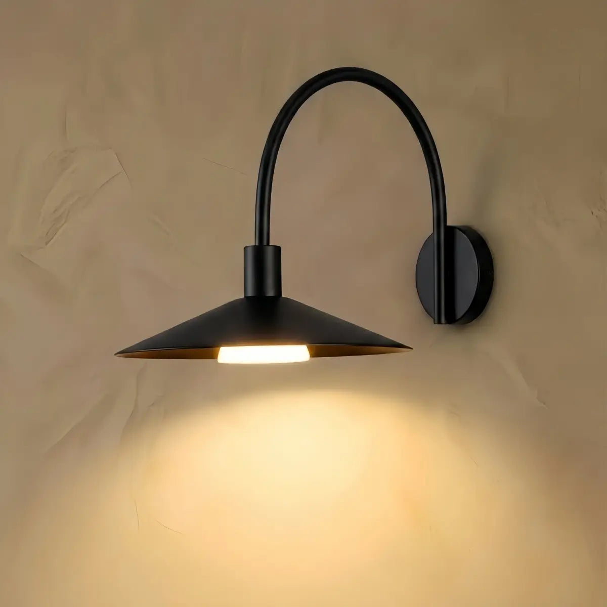 Solara Minimalist Arched Arm Wall Sconce — Stainless Steel Black for Courtyard