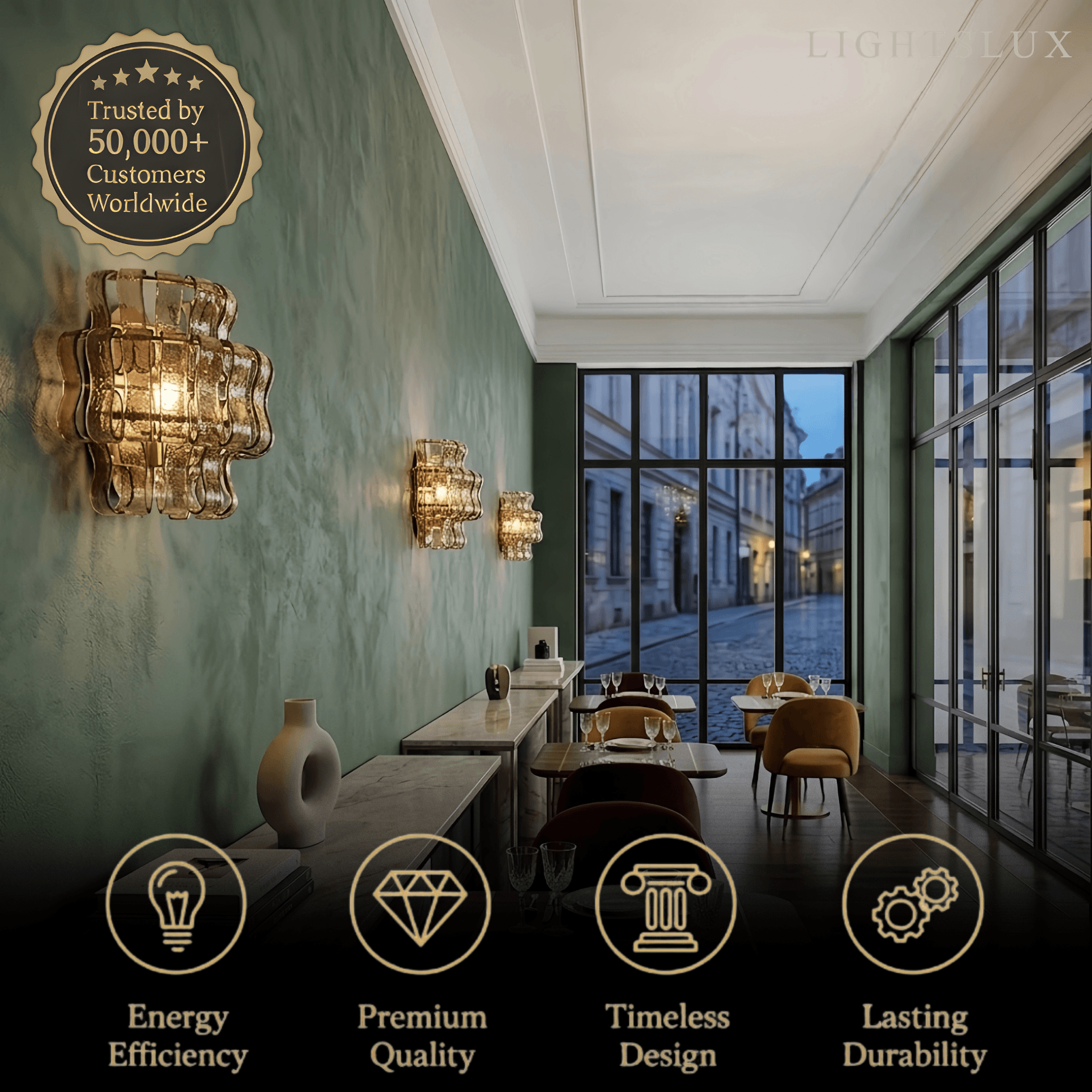 Light Luxury Wall Light – Metal & Glass Antique Brass for Living Room