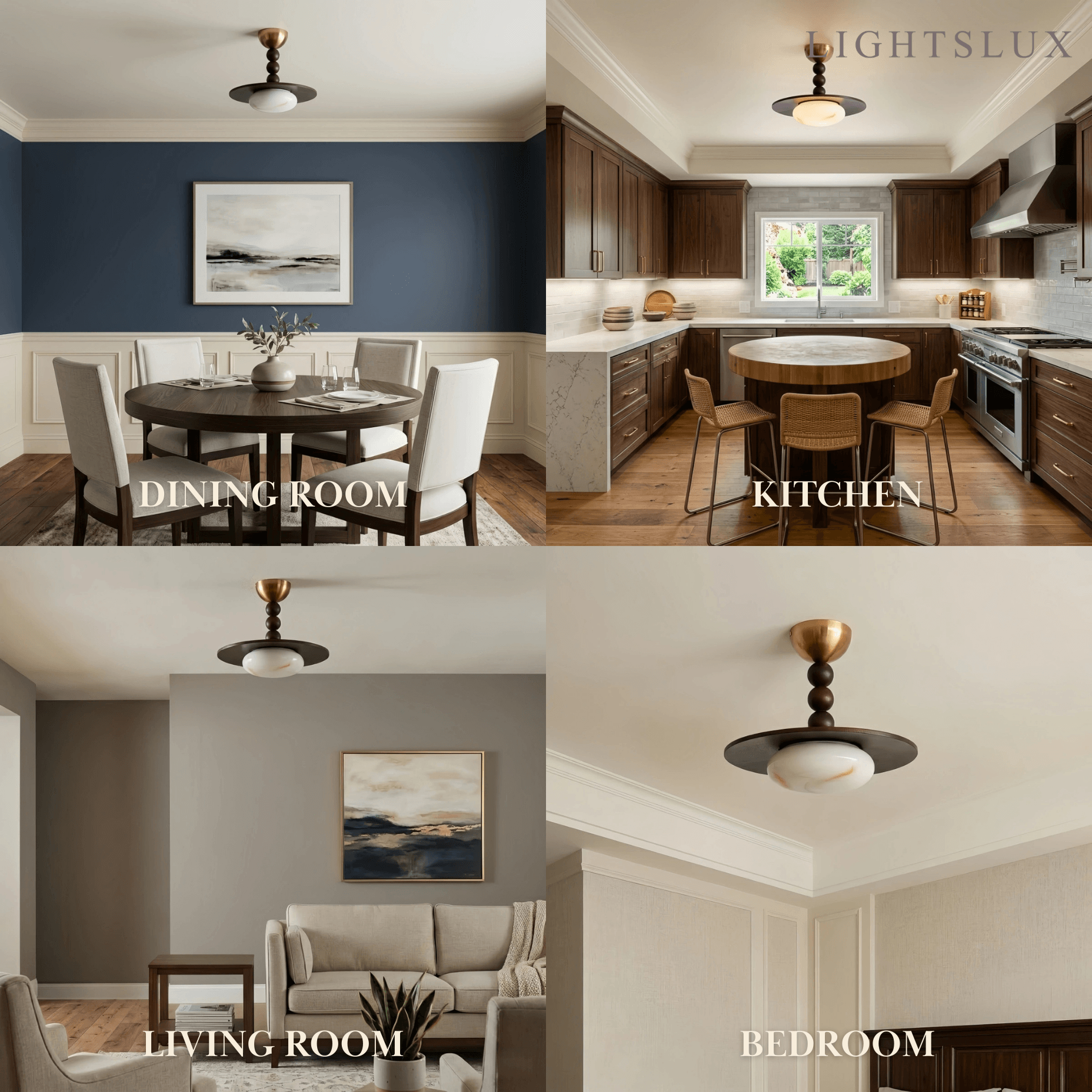 Modern Wood & Alabaster Ceiling Light
