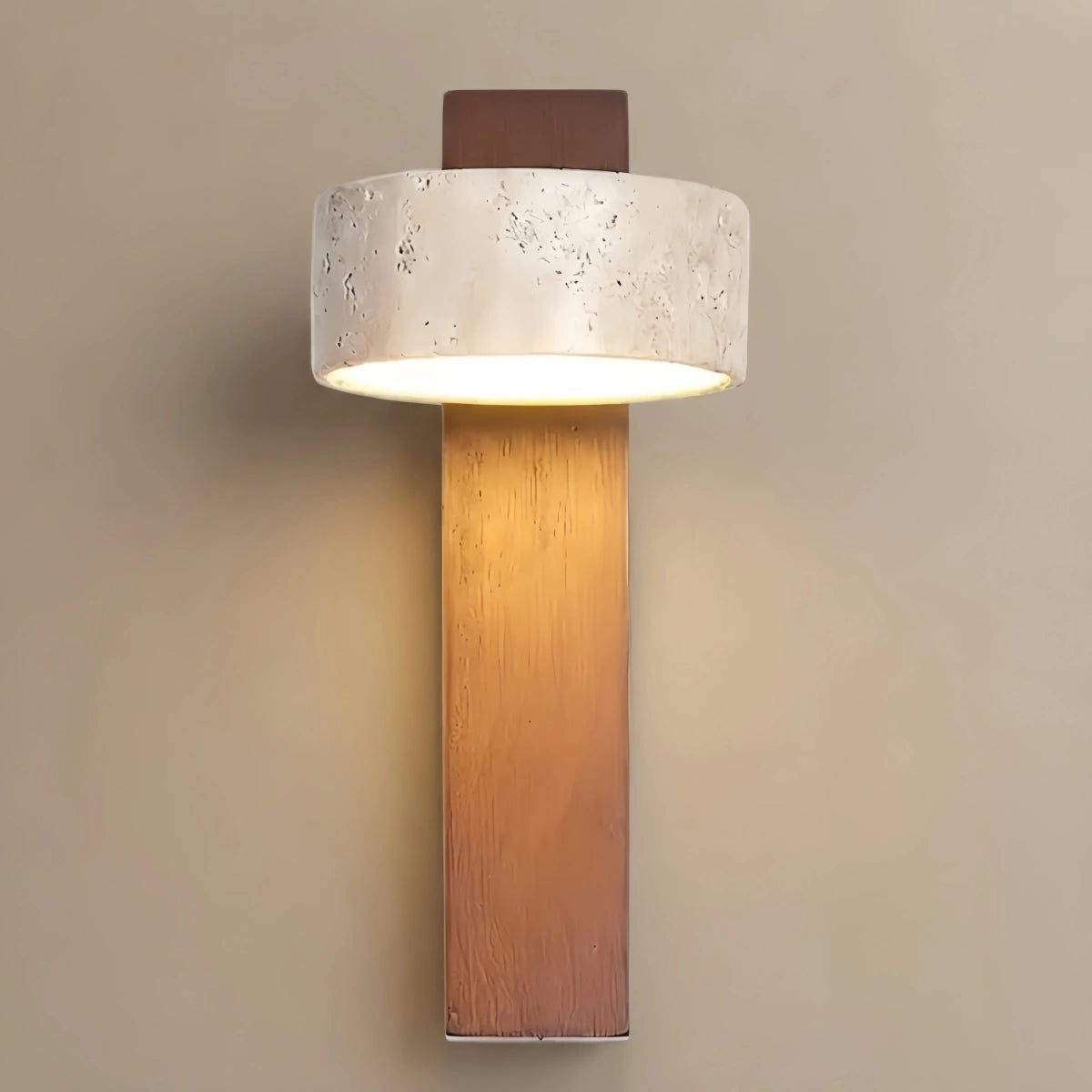 Strata Minimalist Wall Lamp -- Yellow Travertine & Wood for Bedroom