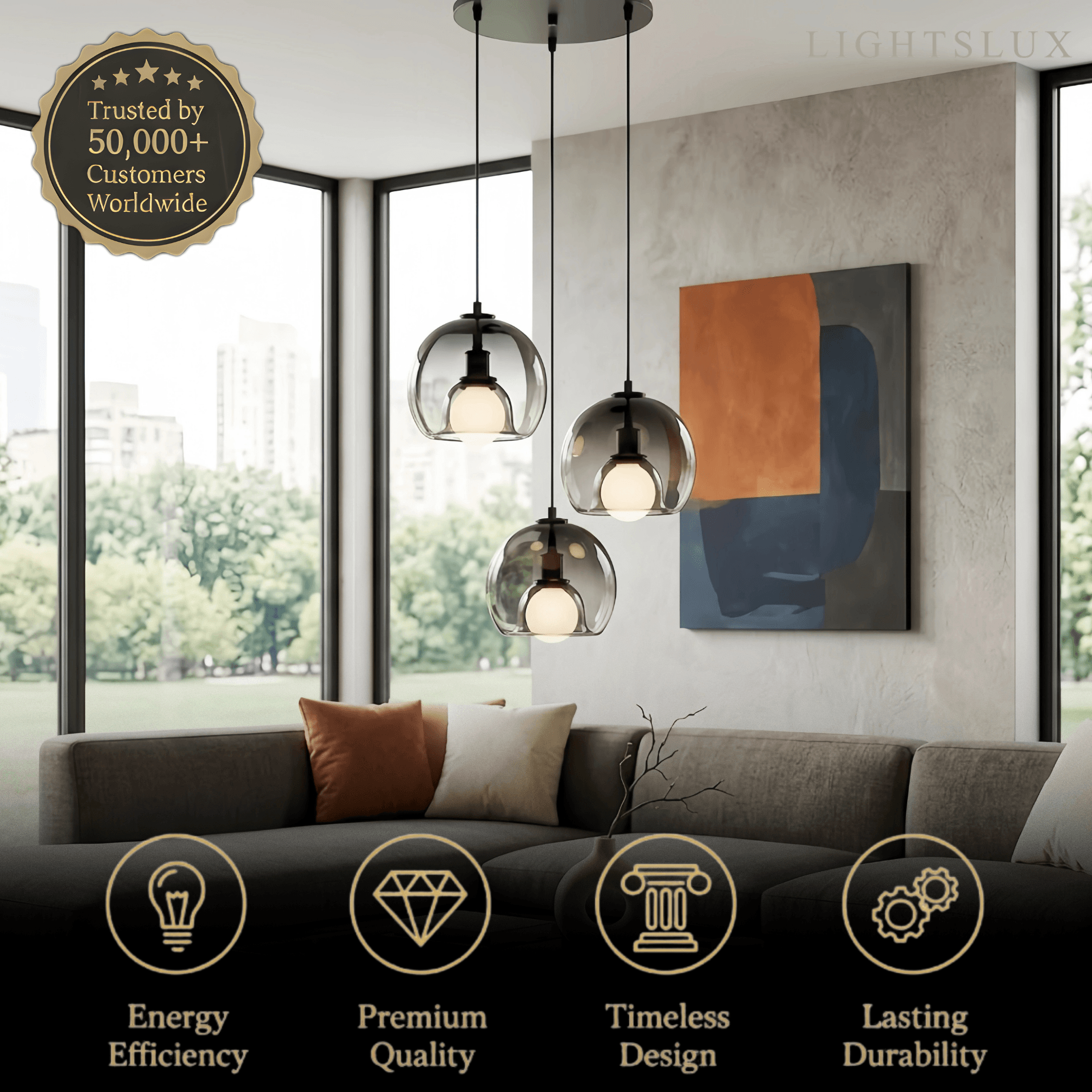 Minimalist Glass Pendant Light – Metal Clear Smoke Cognac