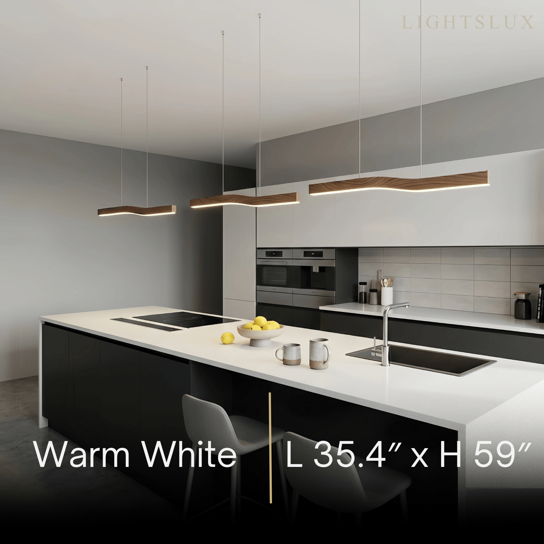 Modern Linear Pendant Light — Metal & Acrylic with Black & Dark Wood