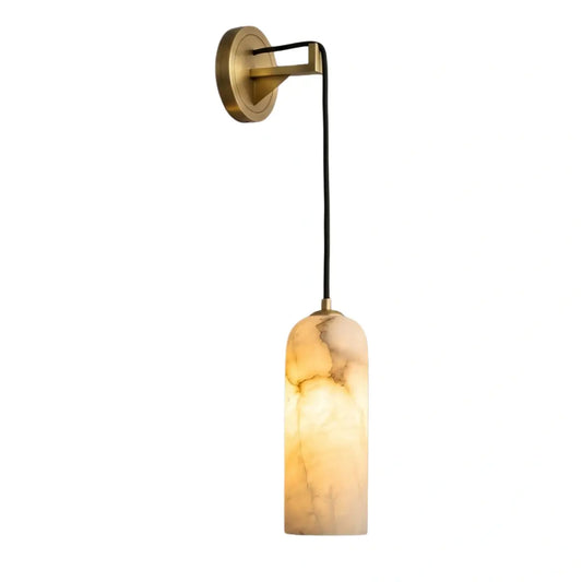 Natural Alabaster Wall Lamp— Brass Body with White Shade