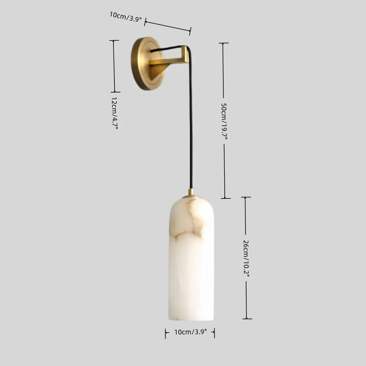 Natural Alabaster Wall Lamp— Brass Body with White Shade