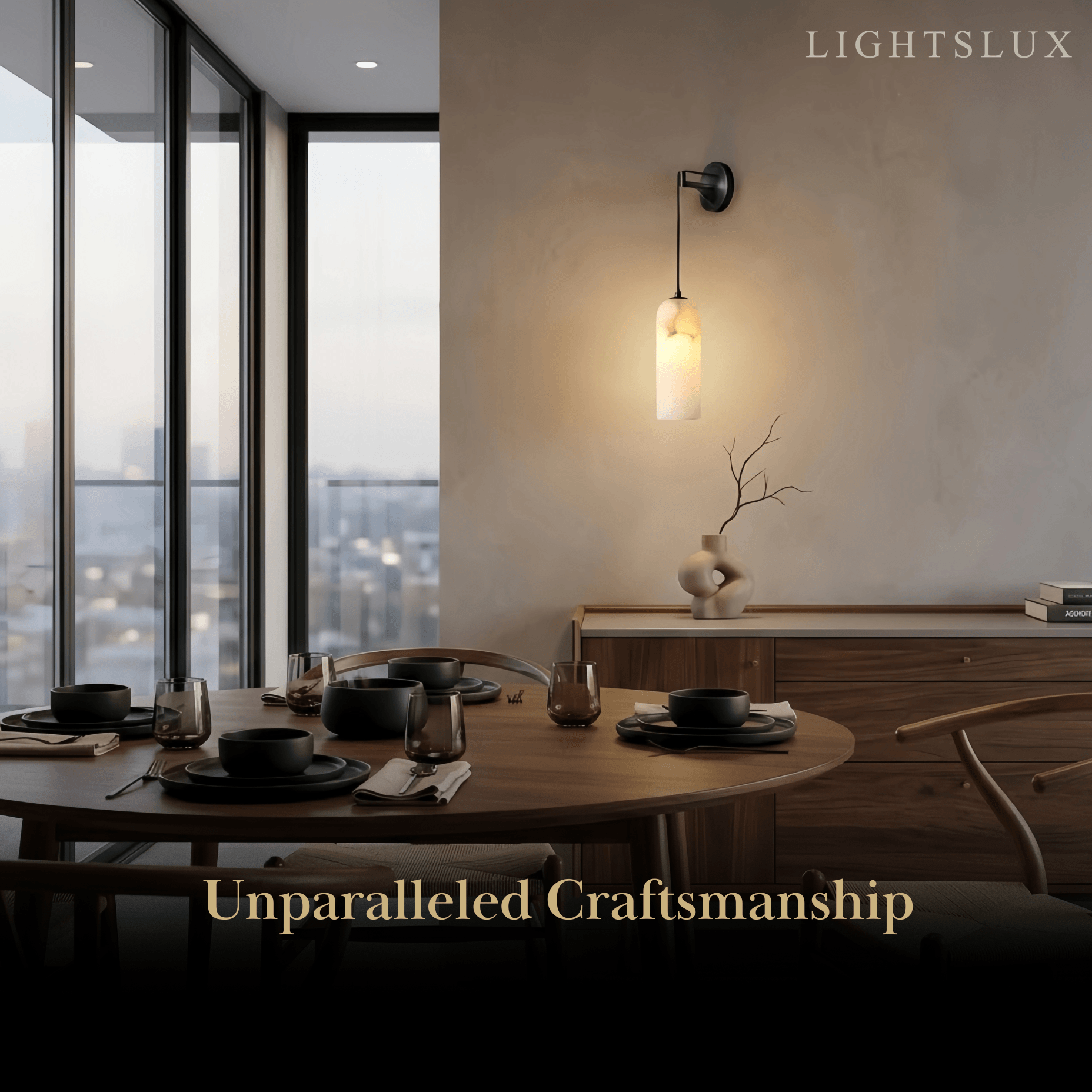 Natural Alabaster Wall Lamp— Brass Body with White Shade