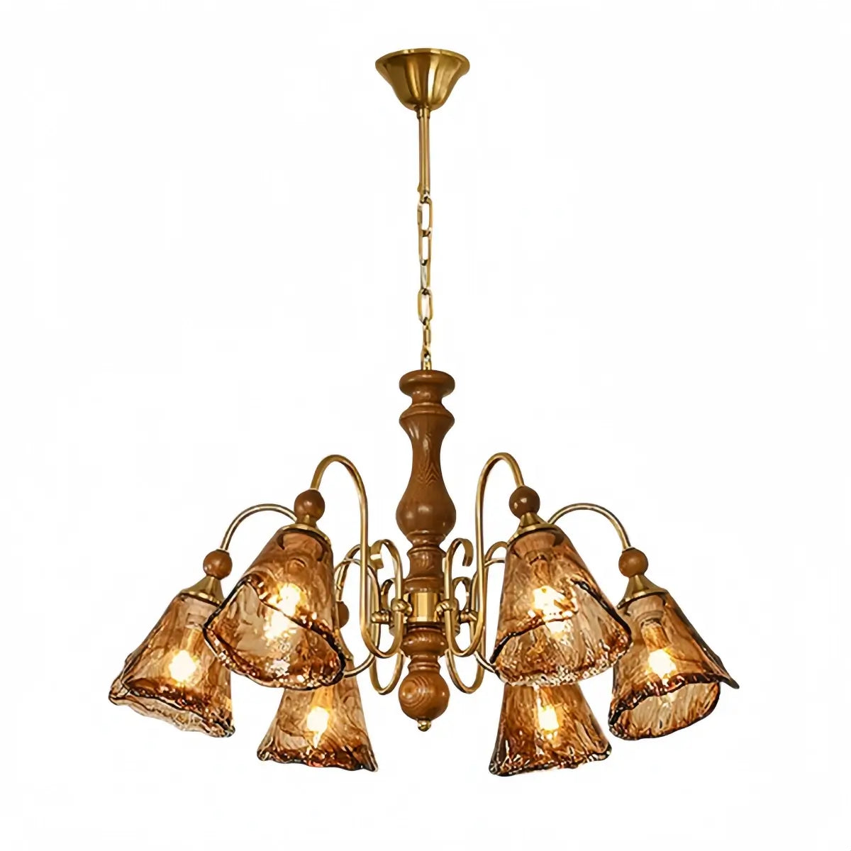 Vintage Multi-Light Ceiling Light — Metal, Glass & Wood with Copper & Walnut