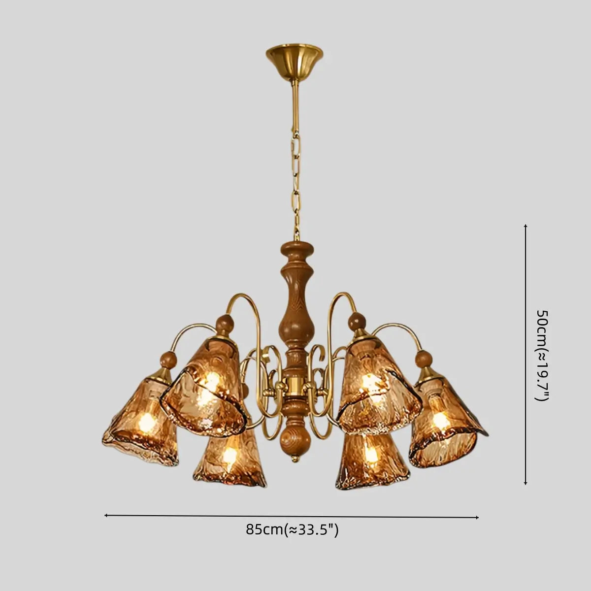 Vintage Multi-Light Ceiling Light — Metal, Glass & Wood with Copper & Walnut