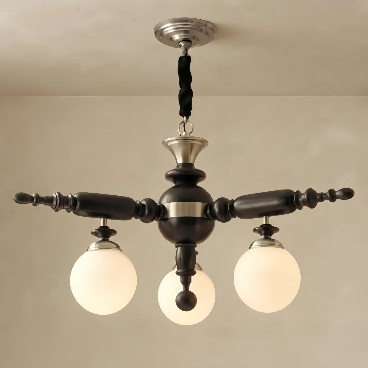 Multi-Head Chandelier -- Wood & Glass with Metal Frame for Kitchen/Dining Room