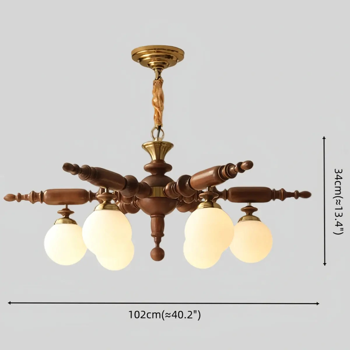 Modern Multi-Head Chandelier -- Wood & Glass with Metal Frame
