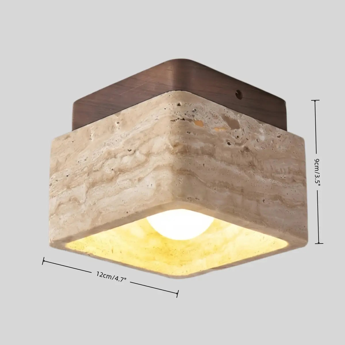 Natural Ceiling Light -- Yellow Travertine & Wood