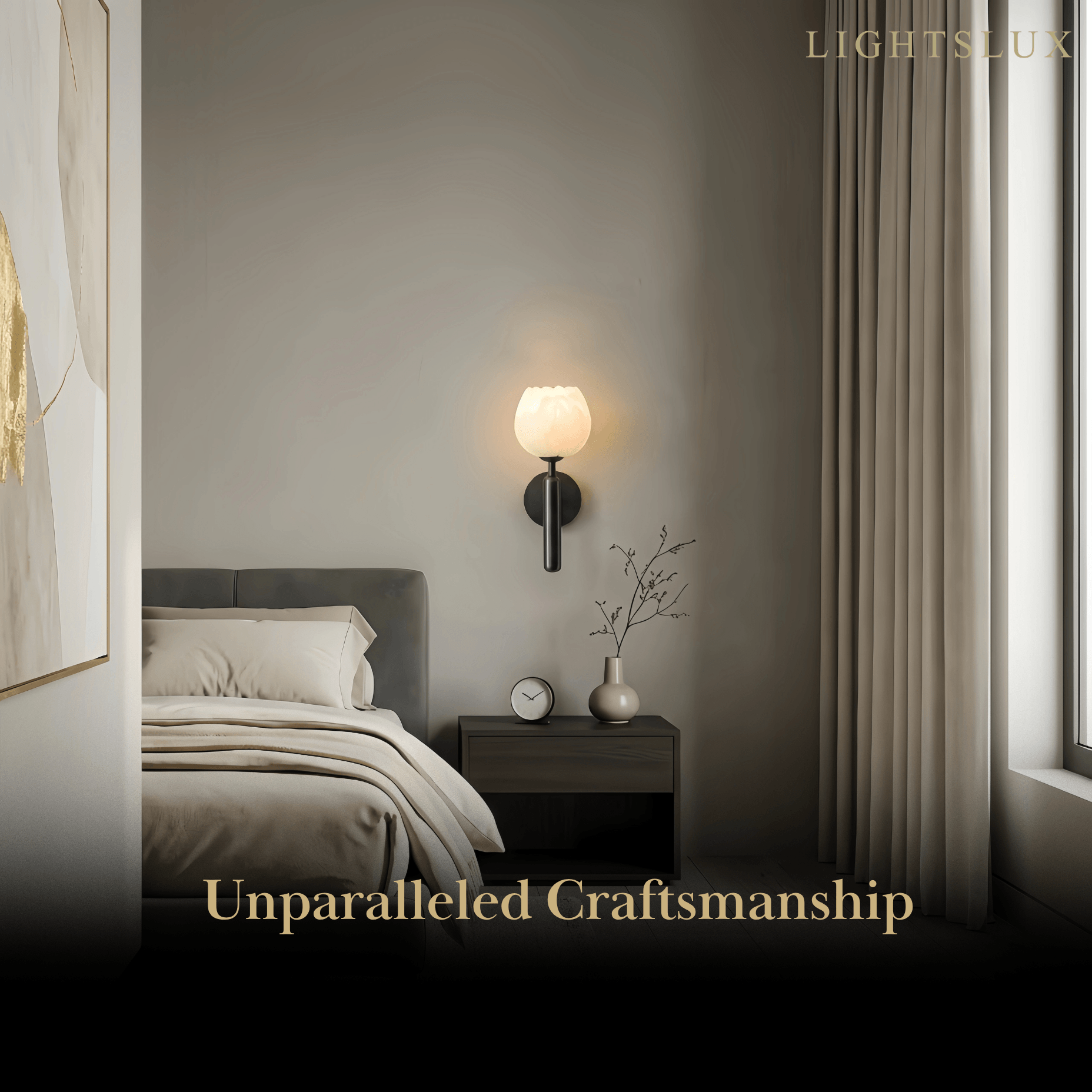 Alba Modern Wall Lamp -- Brass & Alabaster Flowers