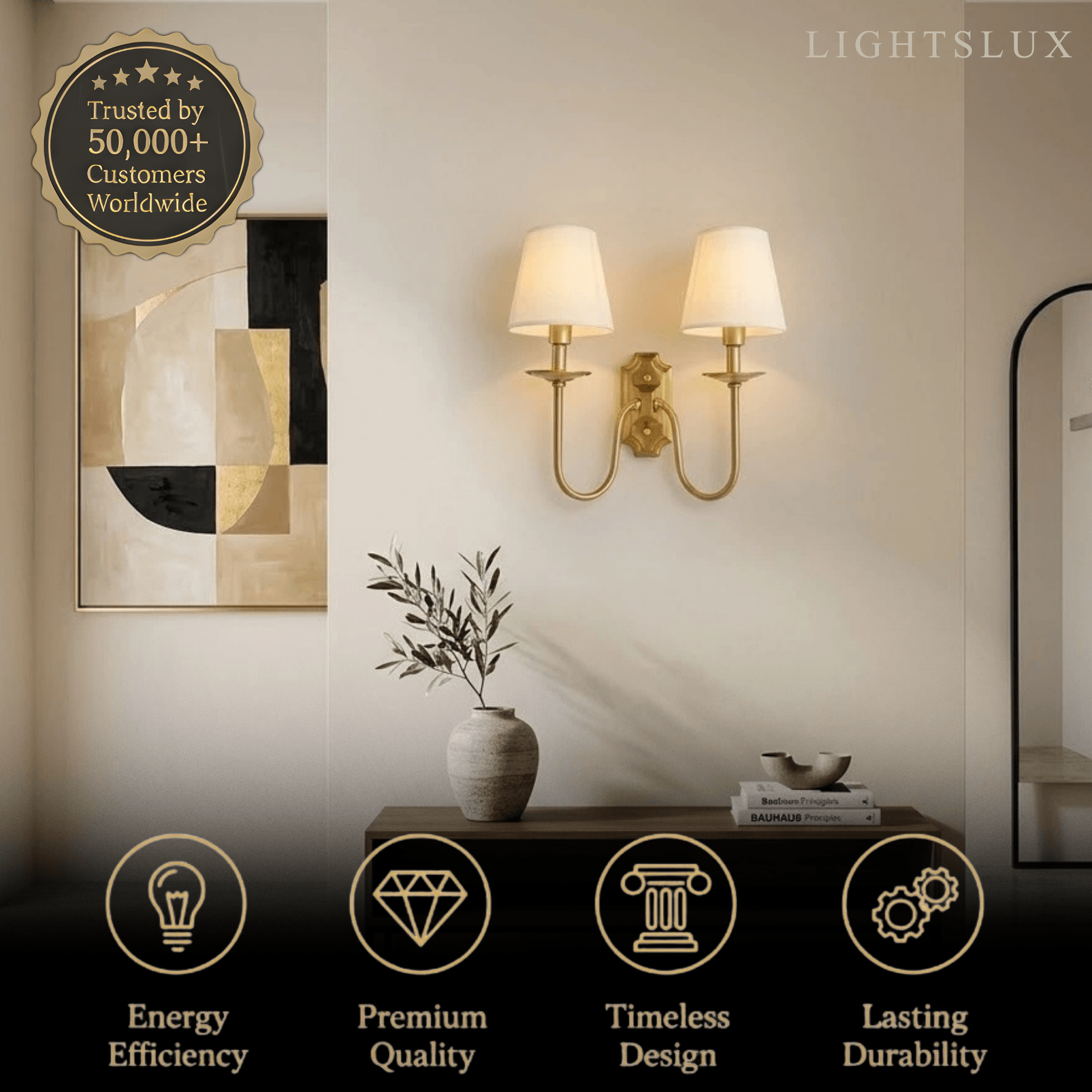 Excelis Lunara Classic Brass Wall Lamp