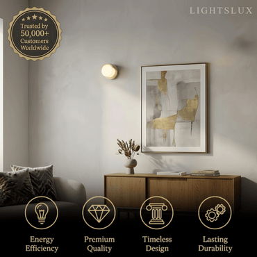 Modern Wall Lamp — Yellow Travertine & Glass White