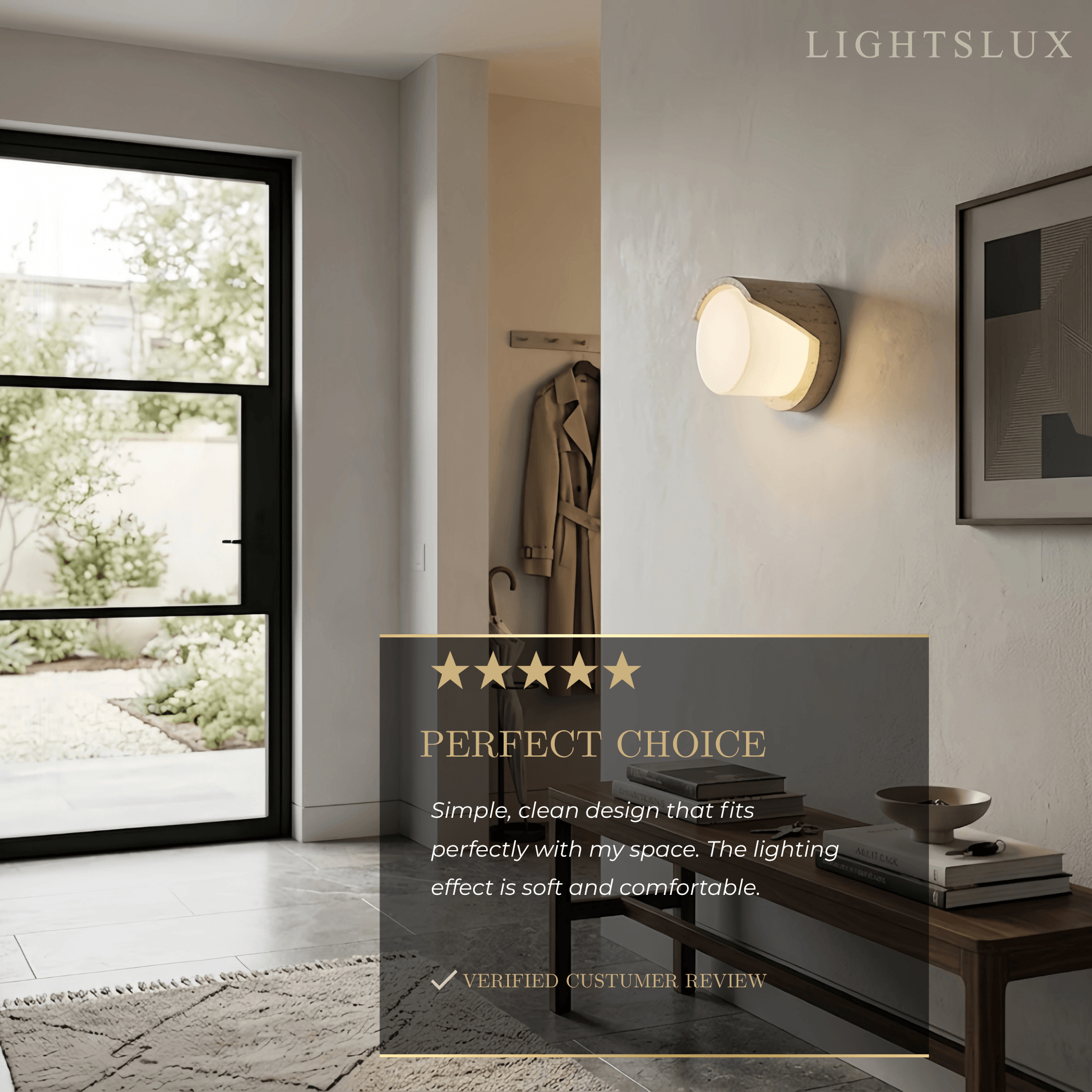 Modern Wall Lamp — Yellow Travertine & Glass White