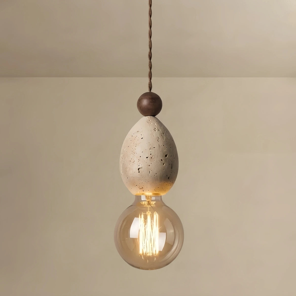Strata Modern Travertine Pendant Light -- Yellow Stone & Wood for Living Room
