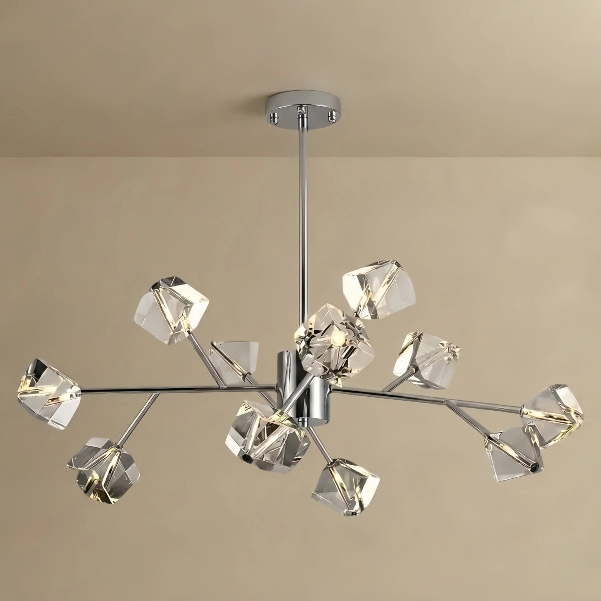 Sputnik Chandelier – Crystal Cube Chrome for Living Room / Dining Room