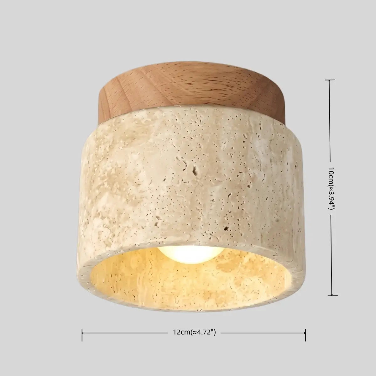 Minimalist Flush Mount Ceiling Light — Stone & Wood Yellow Log Color